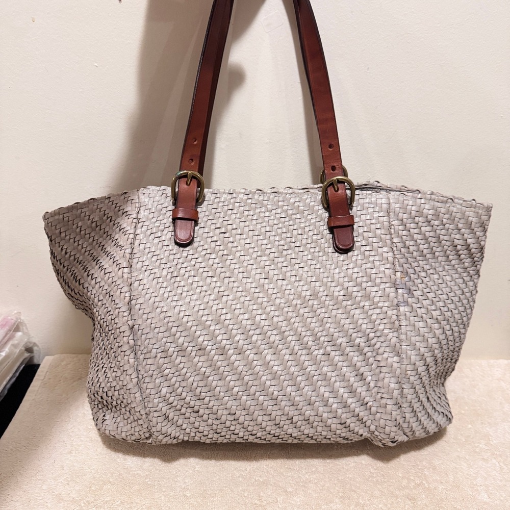 Dragon Women's Gray Woven Leather Large Shoulder Tote Bag Handmade Madras - Picture 4 of 16